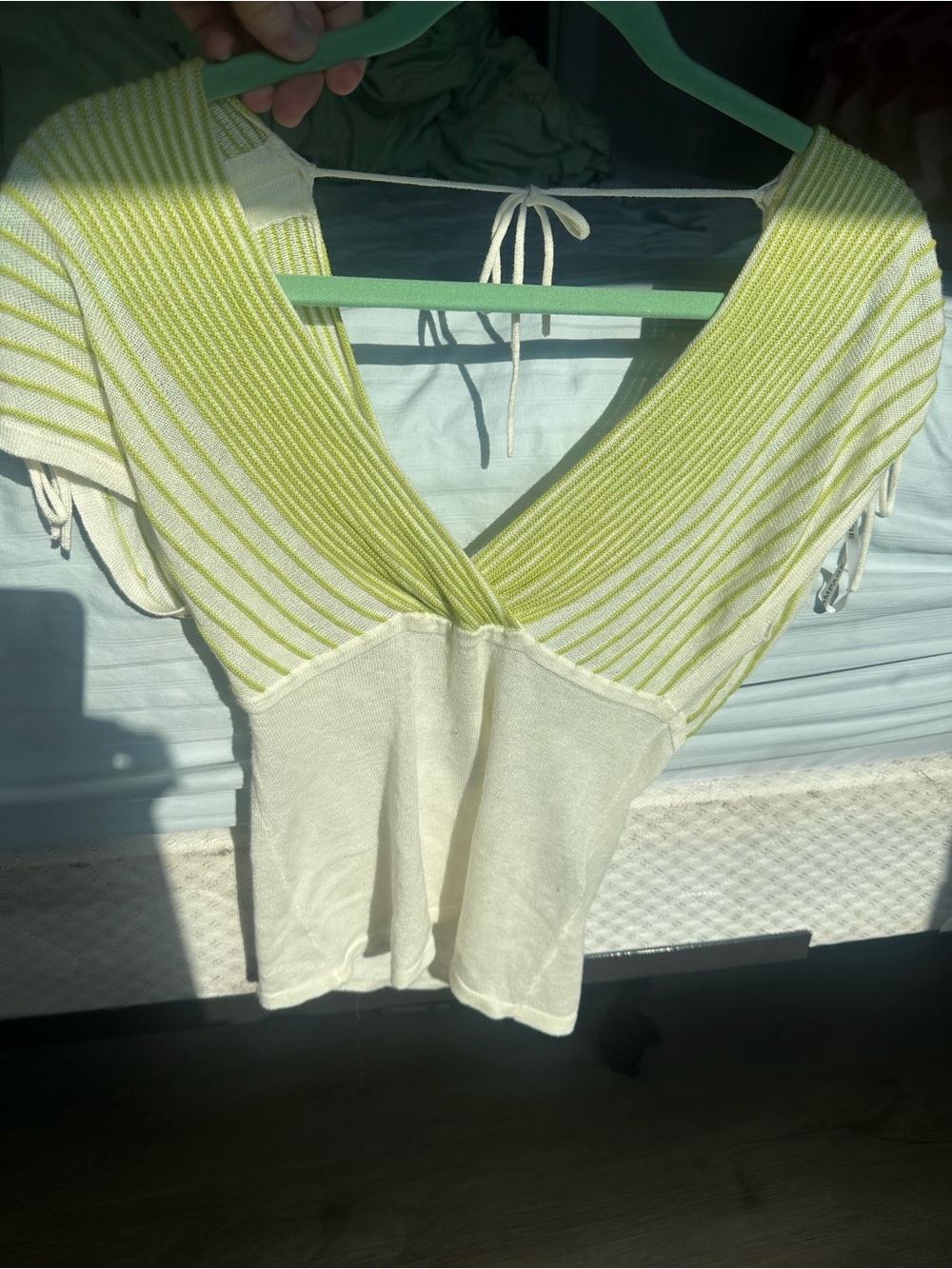 Rampage Green and Cream Striped V-Neck Crop Top